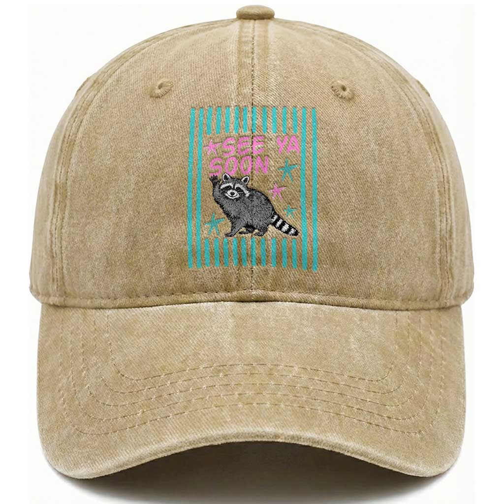 Striped Funny See Ya Soon Racoon Washed Cotton Baseball Cap Last Day Of School Teacher
