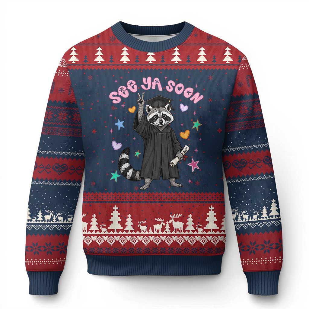 See Ya Soon Raccoon Ugly Christmas Sweater Funny Raccoon Graduation 2026