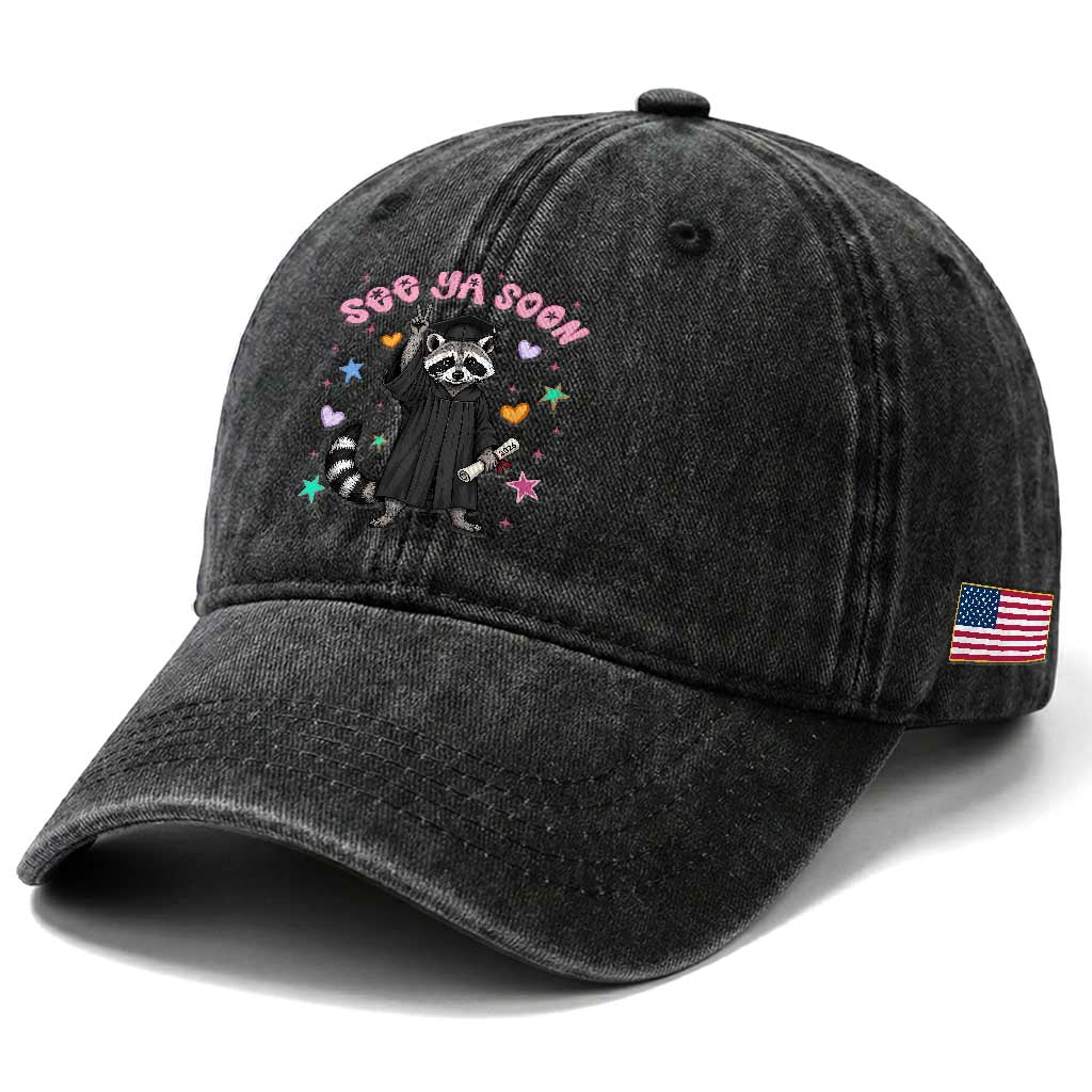 See Ya Soon Raccoon Washed Cotton Baseball Cap Funny Raccoon Graduation 2026