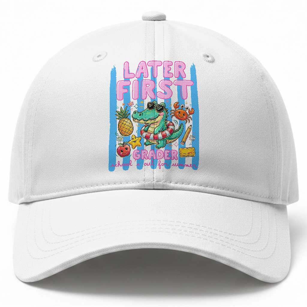 Later First Grader School's Out For Summer Baseball Cap Last Day Of School Later Gator Alligator