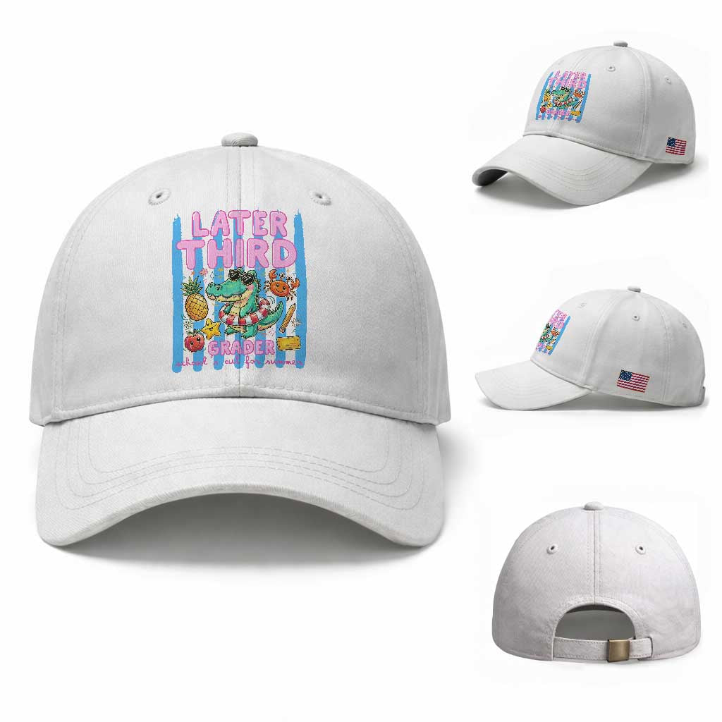Later Third Grader School's Out For Summer Baseball Cap Last Day Of School Later Gator Alligator