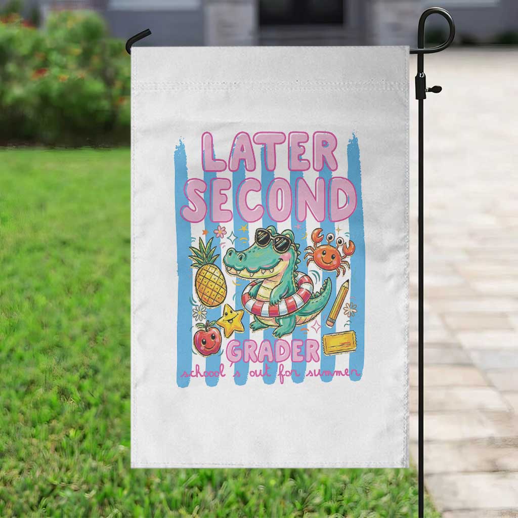 Later Second Grader School's Out For Summer Garden Flag Last Day Of School Later Gator Alligator