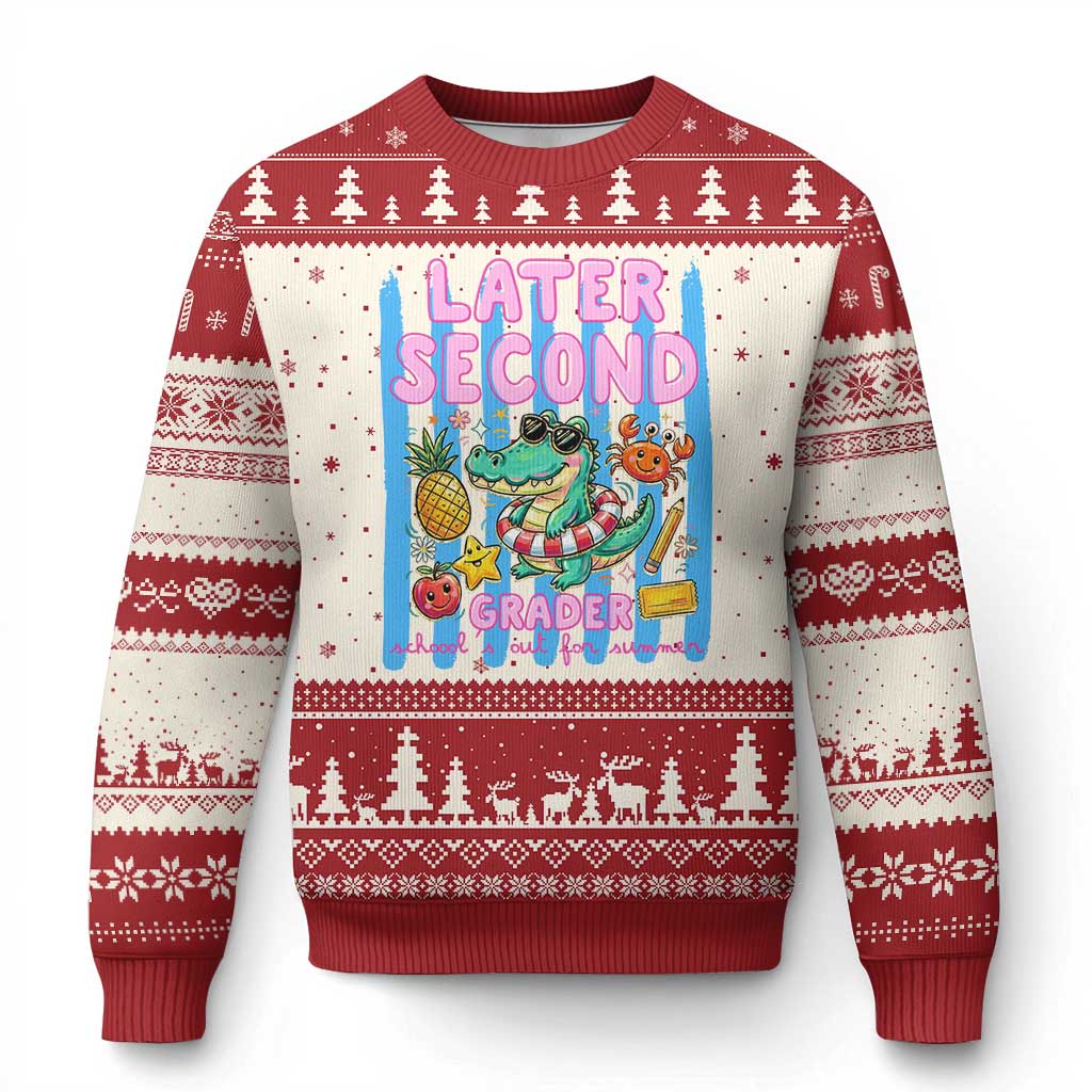 Later Second Grader School's Out For Summer Ugly Christmas Sweater Last Day Of School Later Gator Alligator