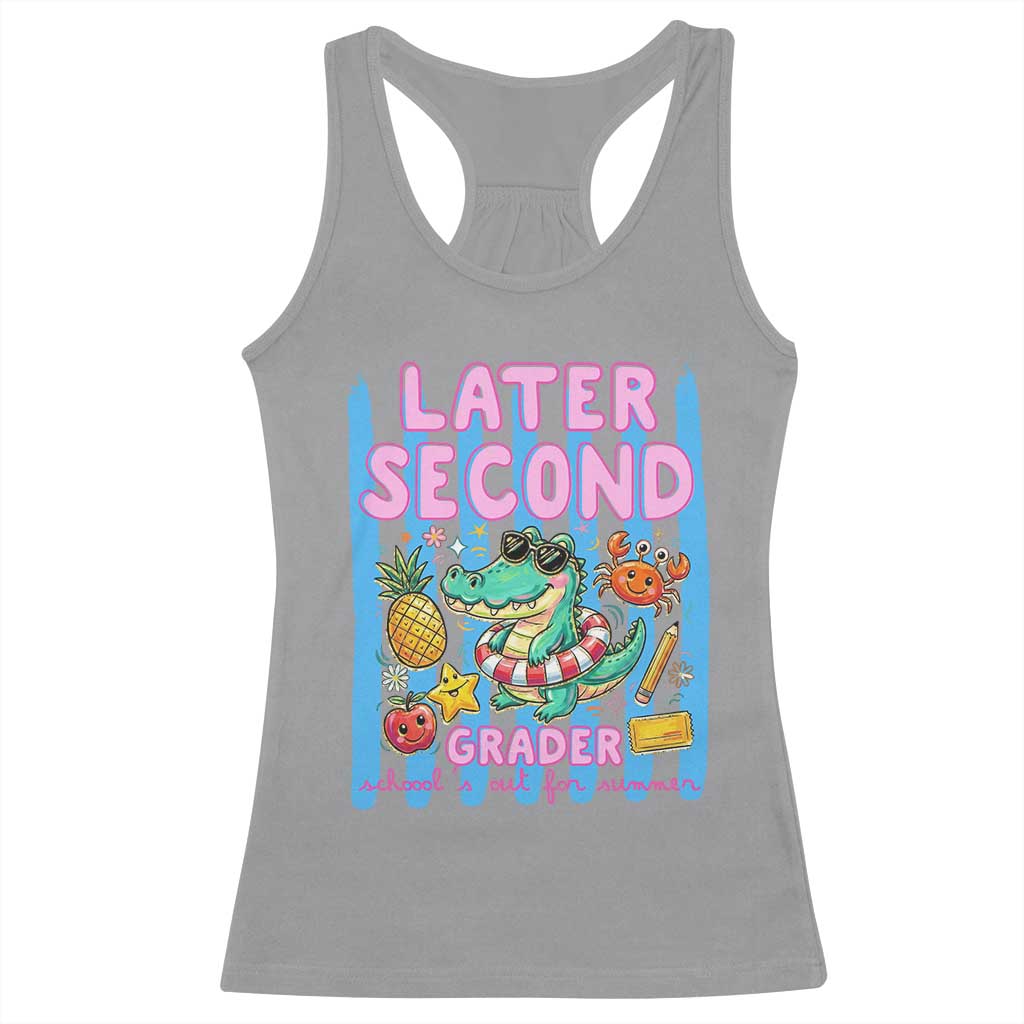 Later Second Grader School's Out For Summer Racerback Tank Top Last Day Of School Later Gator Alligator