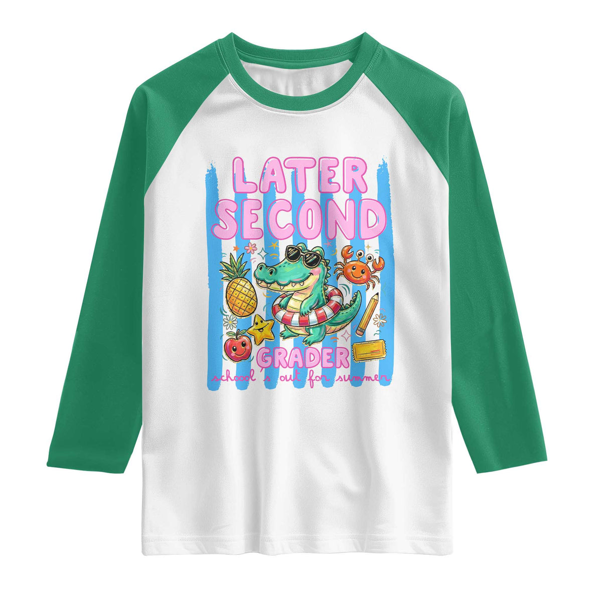 Later Second Grader School's Out For Summer Raglan Shirt Last Day Of School Later Gator Alligator
