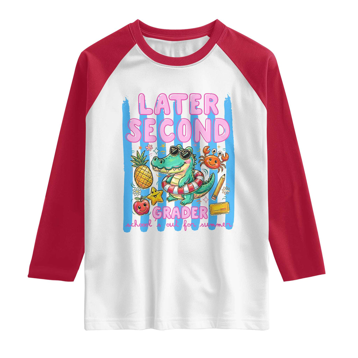 Later Second Grader School's Out For Summer Raglan Shirt Last Day Of School Later Gator Alligator