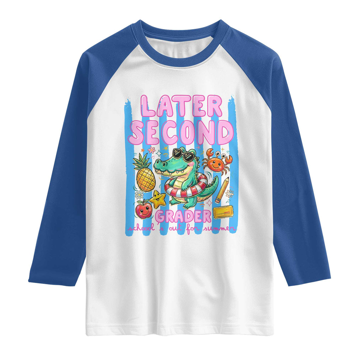 Later Second Grader School's Out For Summer Raglan Shirt Last Day Of School Later Gator Alligator