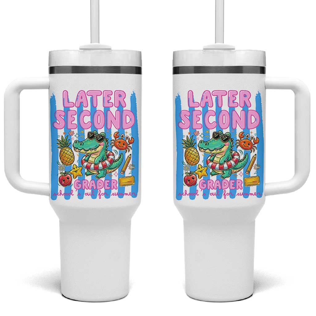 Later Second Grader School's Out For Summer Tumbler With Handle Last Day Of School Later Gator Alligator
