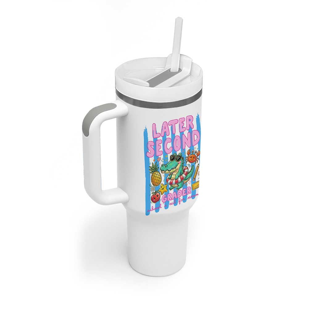 Later Second Grader School's Out For Summer Tumbler With Handle Last Day Of School Later Gator Alligator