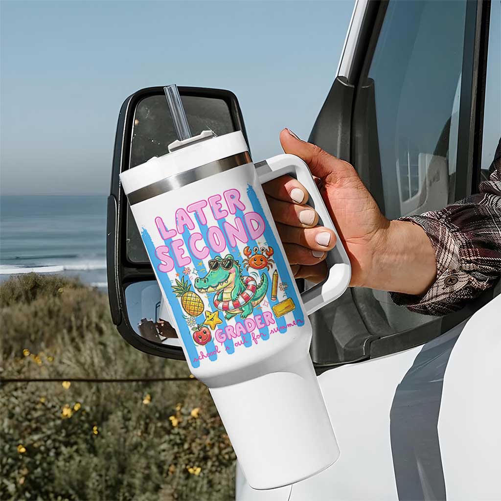 Later Second Grader School's Out For Summer Tumbler With Handle Last Day Of School Later Gator Alligator