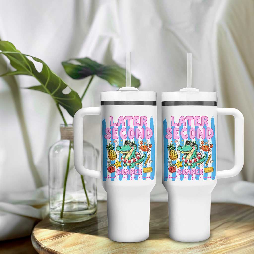 Later Second Grader School's Out For Summer Tumbler With Handle Last Day Of School Later Gator Alligator