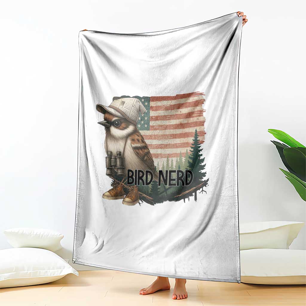 Bird Nerd Throw Blanket Funny Bird Watching Patriotic American Flag - Wonder Print Shop