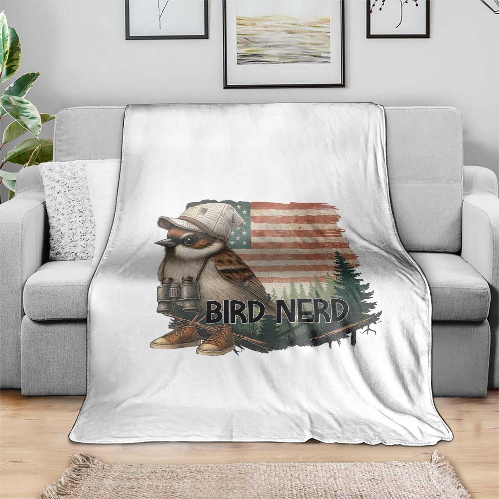Bird Nerd Throw Blanket Funny Bird Watching Patriotic American Flag - Wonder Print Shop