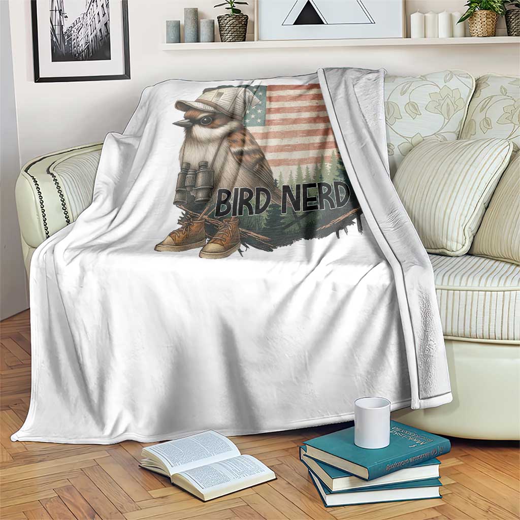 Bird Nerd Throw Blanket Funny Bird Watching Patriotic American Flag - Wonder Print Shop
