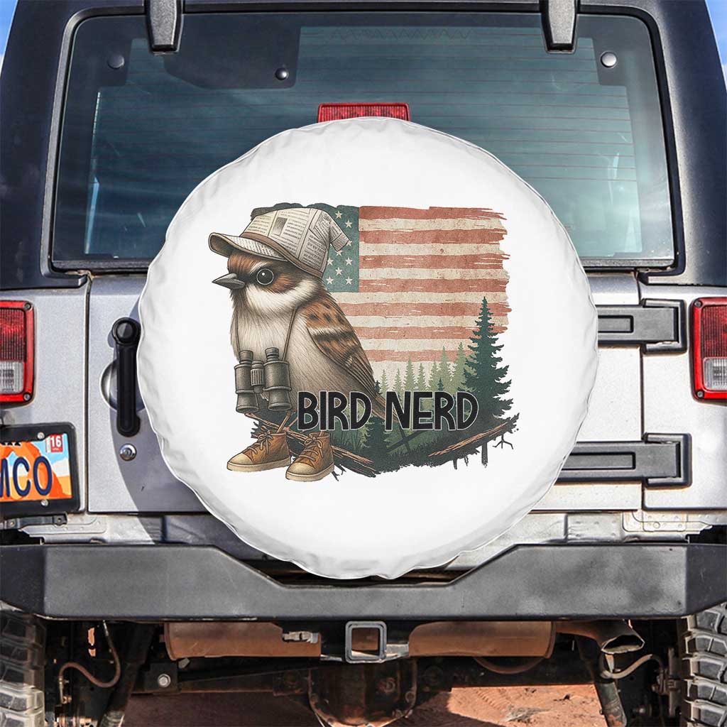 Bird Nerd Spare Tire Cover Funny Bird Watching Patriotic American Flag - Wonder Print Shop