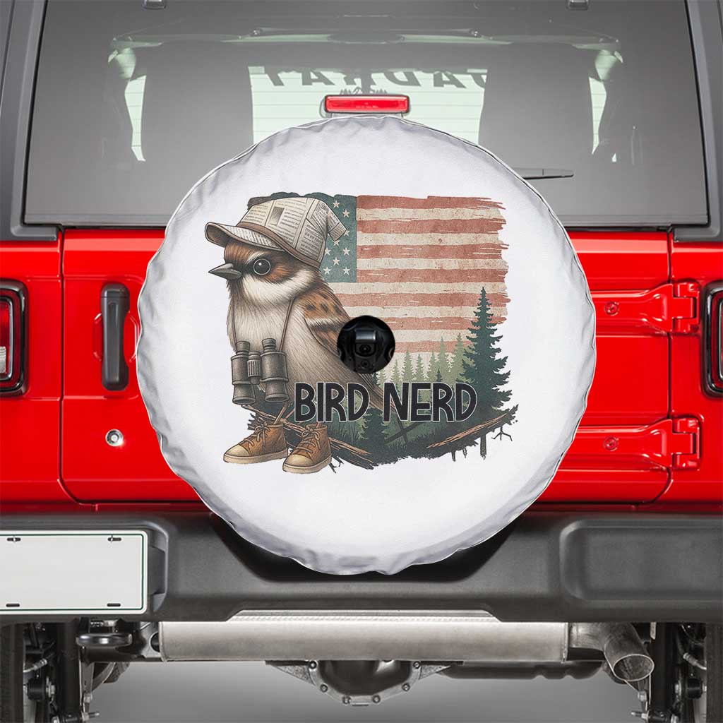 Bird Nerd Spare Tire Cover Funny Bird Watching Patriotic American Flag - Wonder Print Shop