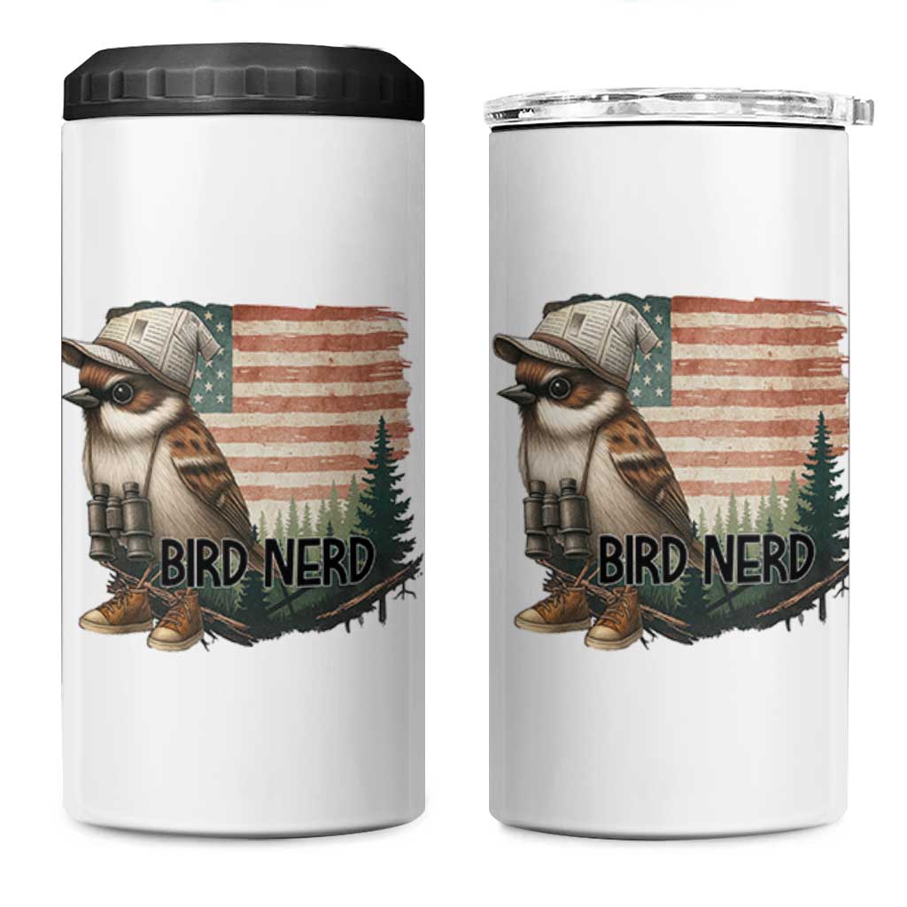 Bird Nerd 4 in 1 Can Cooler Tumbler Funny Bird Watching Patriotic American Flag - Wonder Print Shop