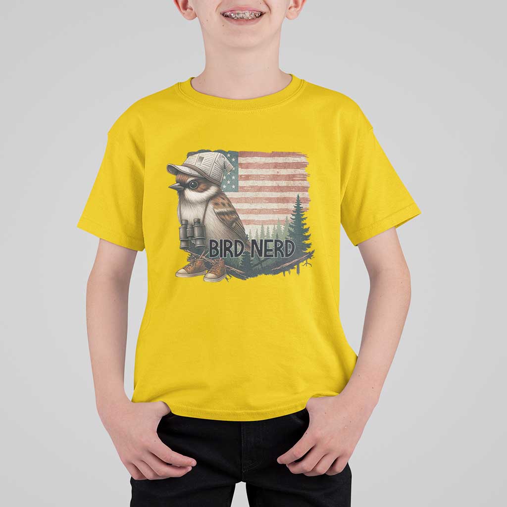 Bird Nerd T Shirt For Kid Funny Bird Watching Patriotic American Flag - Wonder Print Shop
