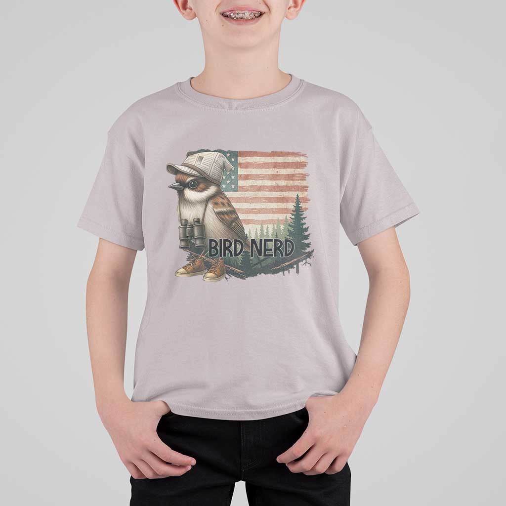 Bird Nerd T Shirt For Kid Funny Bird Watching Patriotic American Flag - Wonder Print Shop