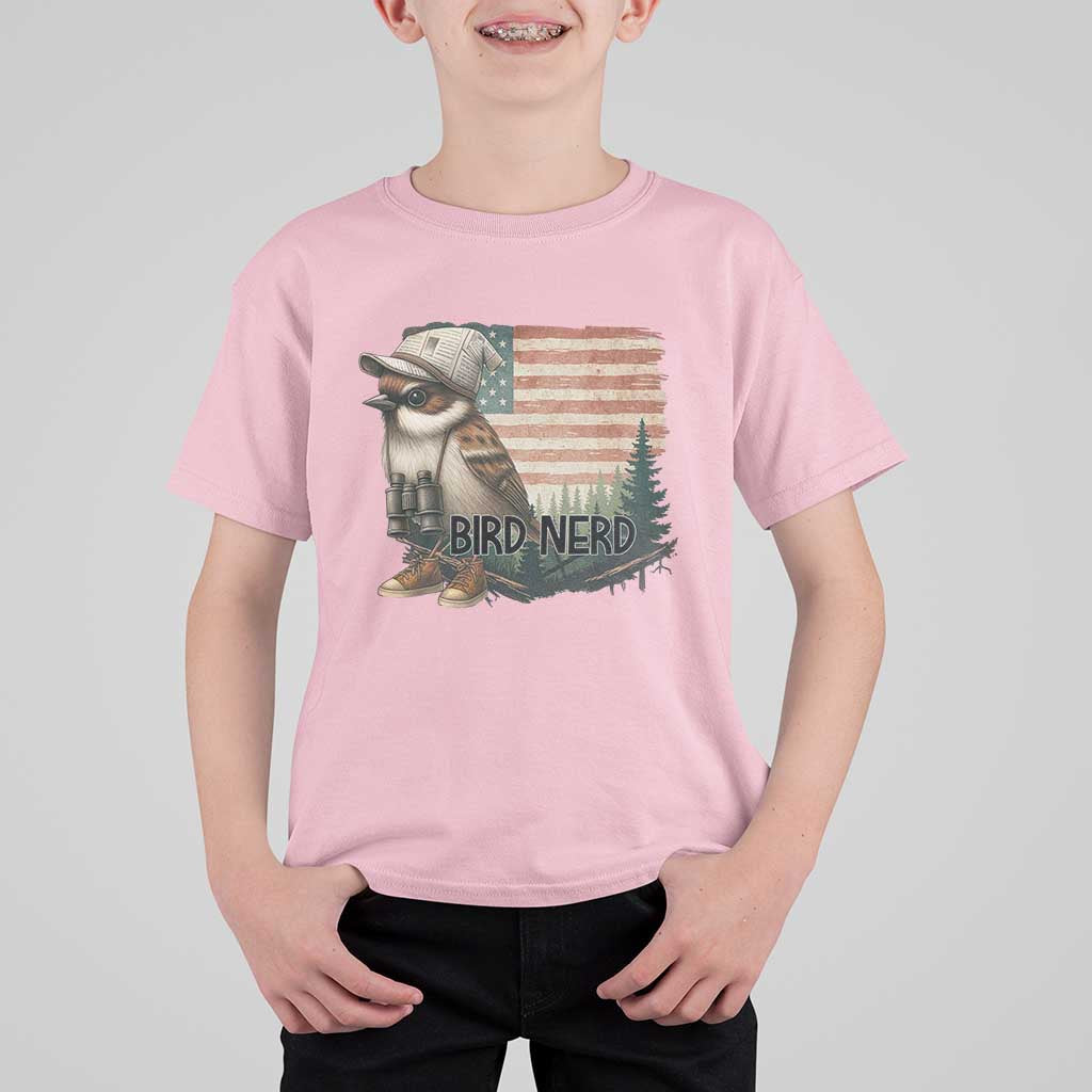 Bird Nerd T Shirt For Kid Funny Bird Watching Patriotic American Flag - Wonder Print Shop