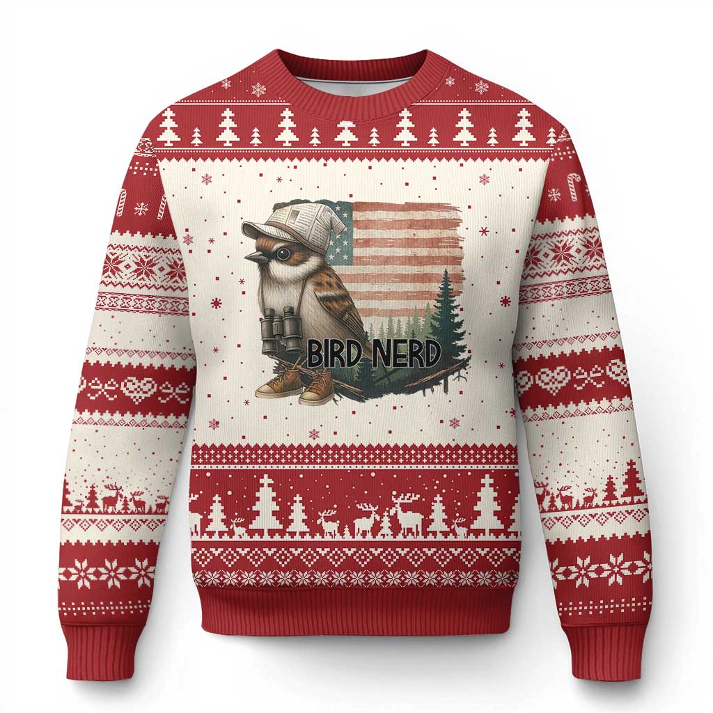 Bird Nerd Ugly Christmas Sweater Funny Bird Watching Patriotic American Flag - Wonder Print Shop