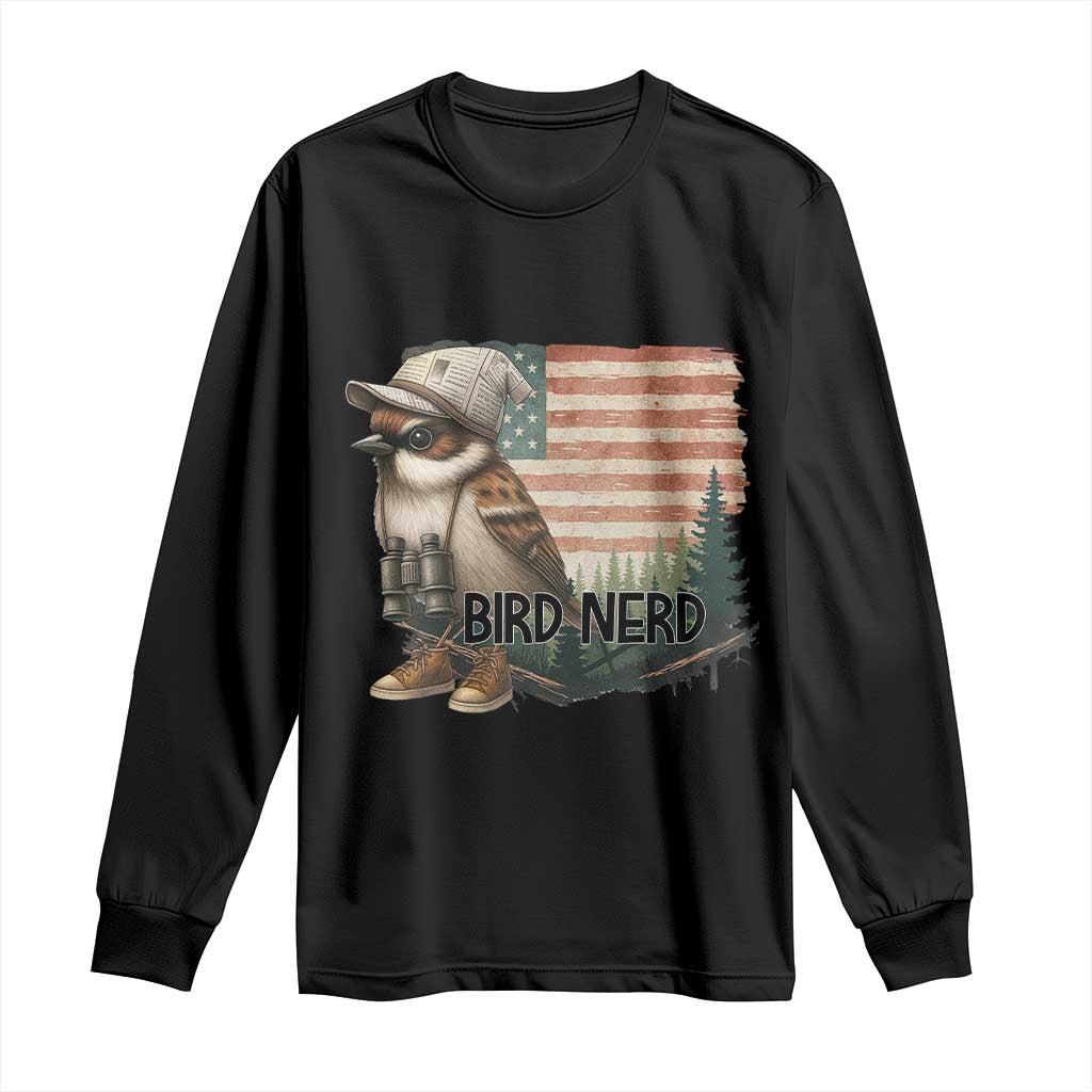 Bird Nerd Long Sleeve Shirt Funny Bird Watching Patriotic American Flag - Wonder Print Shop