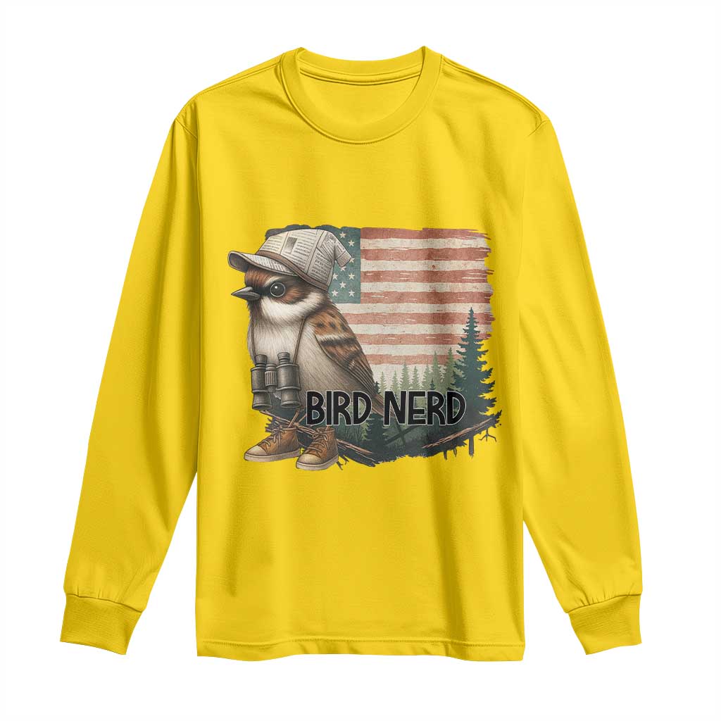 Bird Nerd Long Sleeve Shirt Funny Bird Watching Patriotic American Flag - Wonder Print Shop