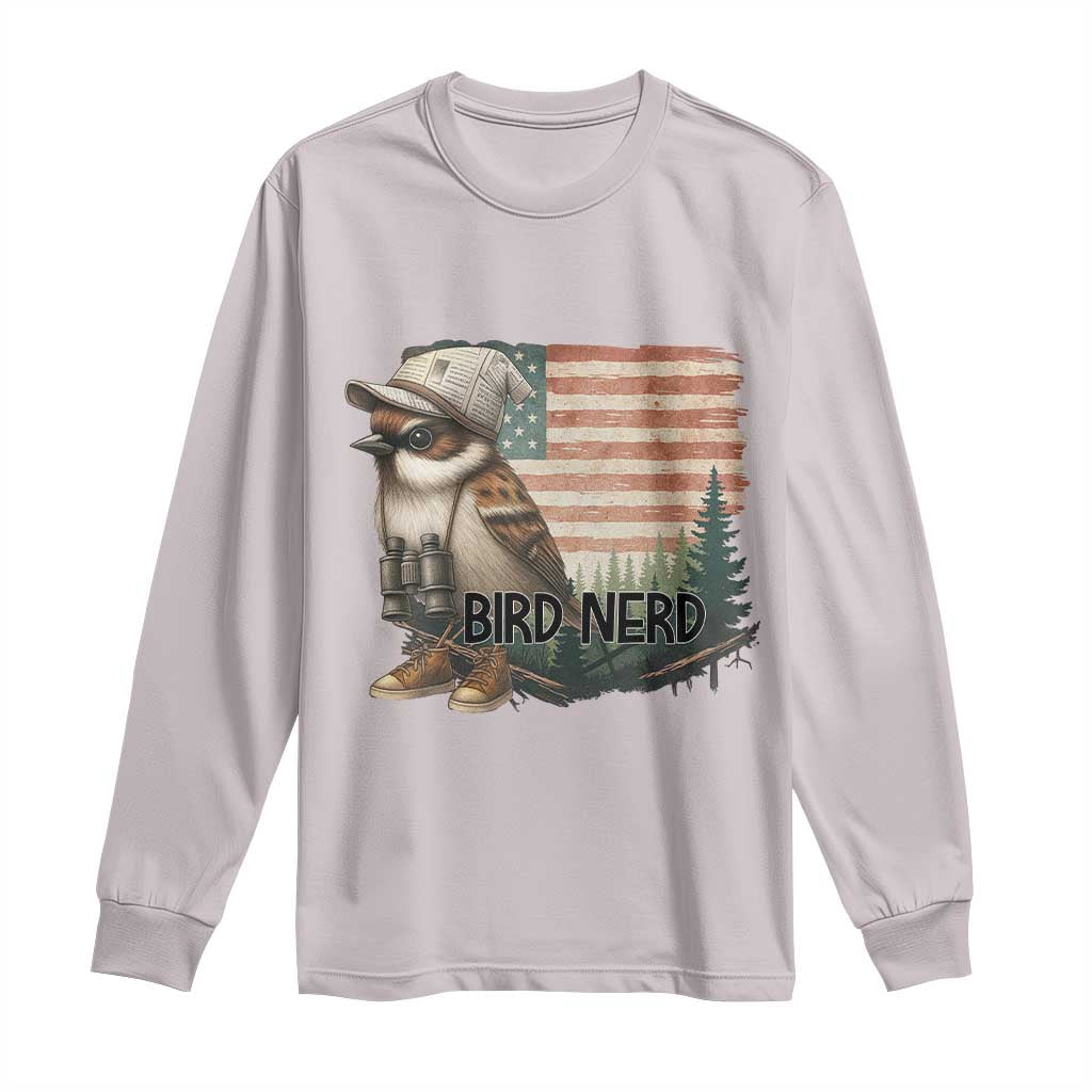 Bird Nerd Long Sleeve Shirt Funny Bird Watching Patriotic American Flag - Wonder Print Shop