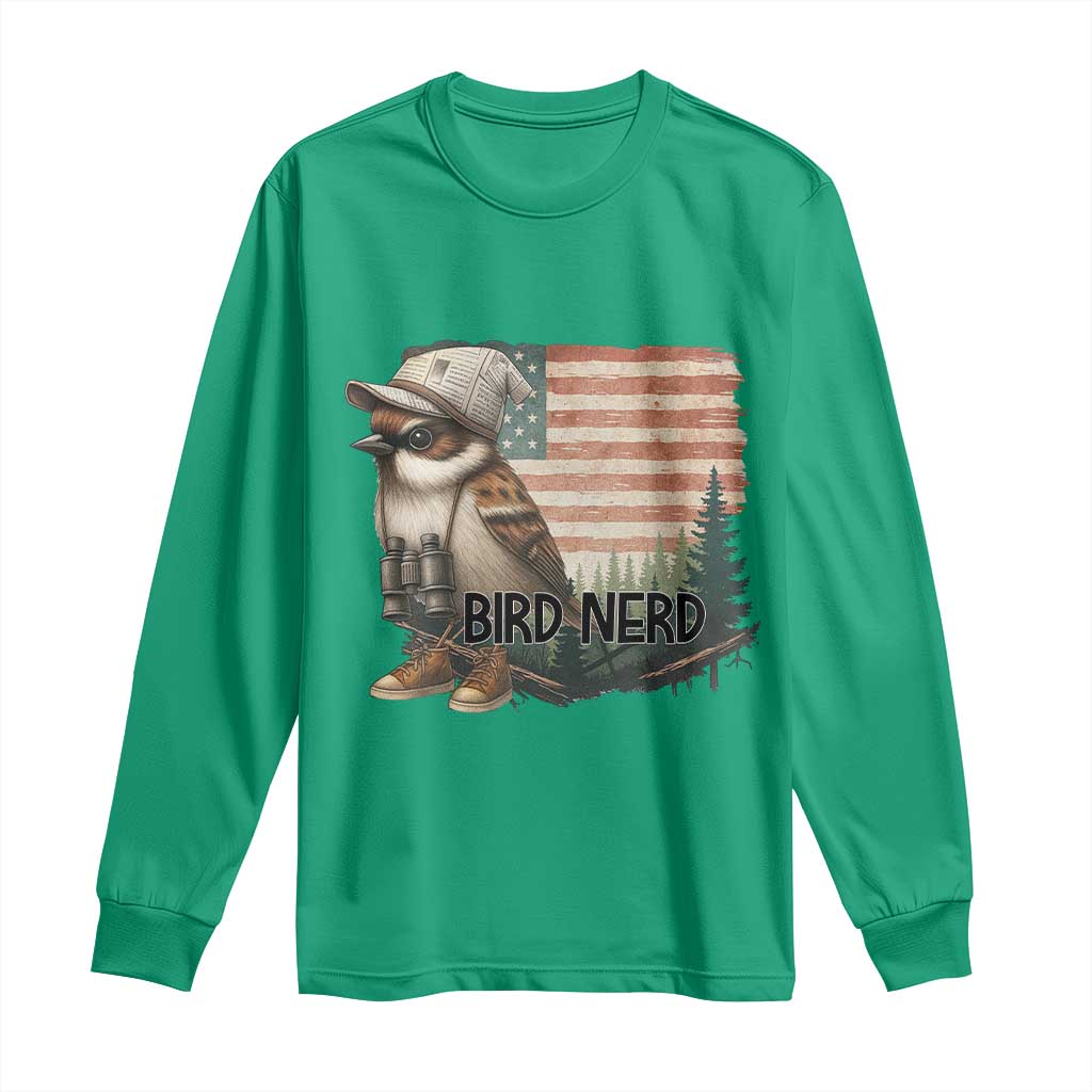 Bird Nerd Long Sleeve Shirt Funny Bird Watching Patriotic American Flag - Wonder Print Shop