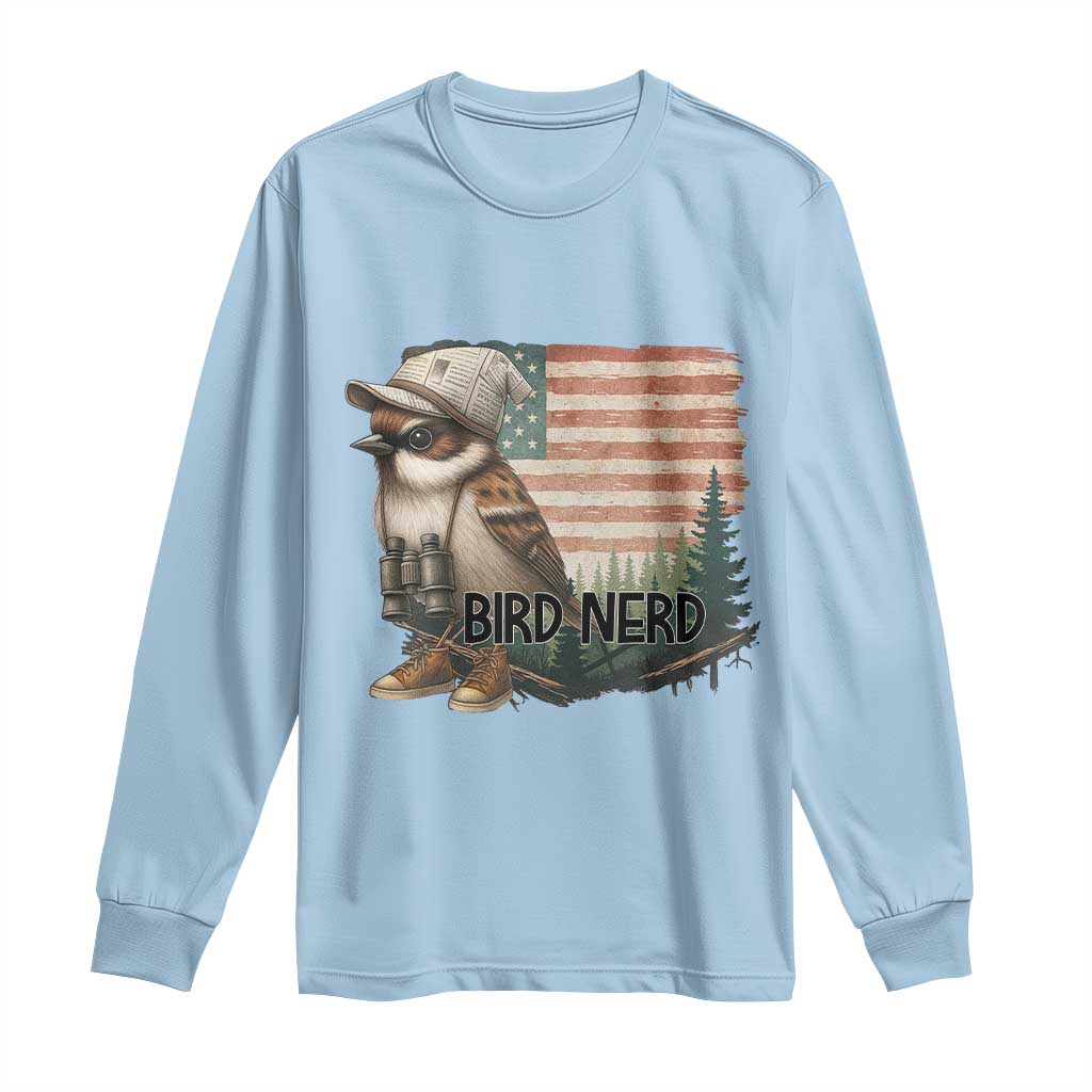 Bird Nerd Long Sleeve Shirt Funny Bird Watching Patriotic American Flag - Wonder Print Shop
