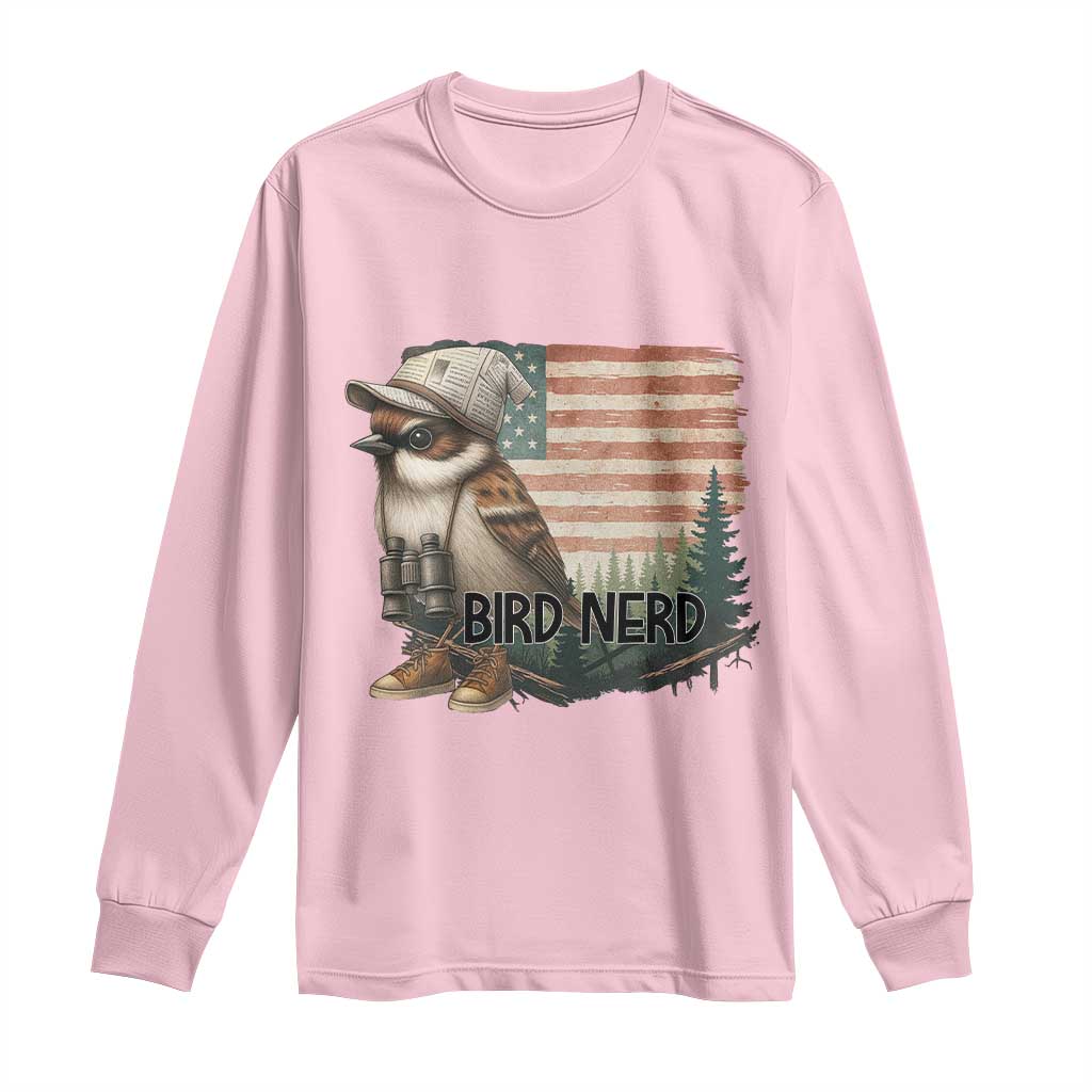 Bird Nerd Long Sleeve Shirt Funny Bird Watching Patriotic American Flag - Wonder Print Shop