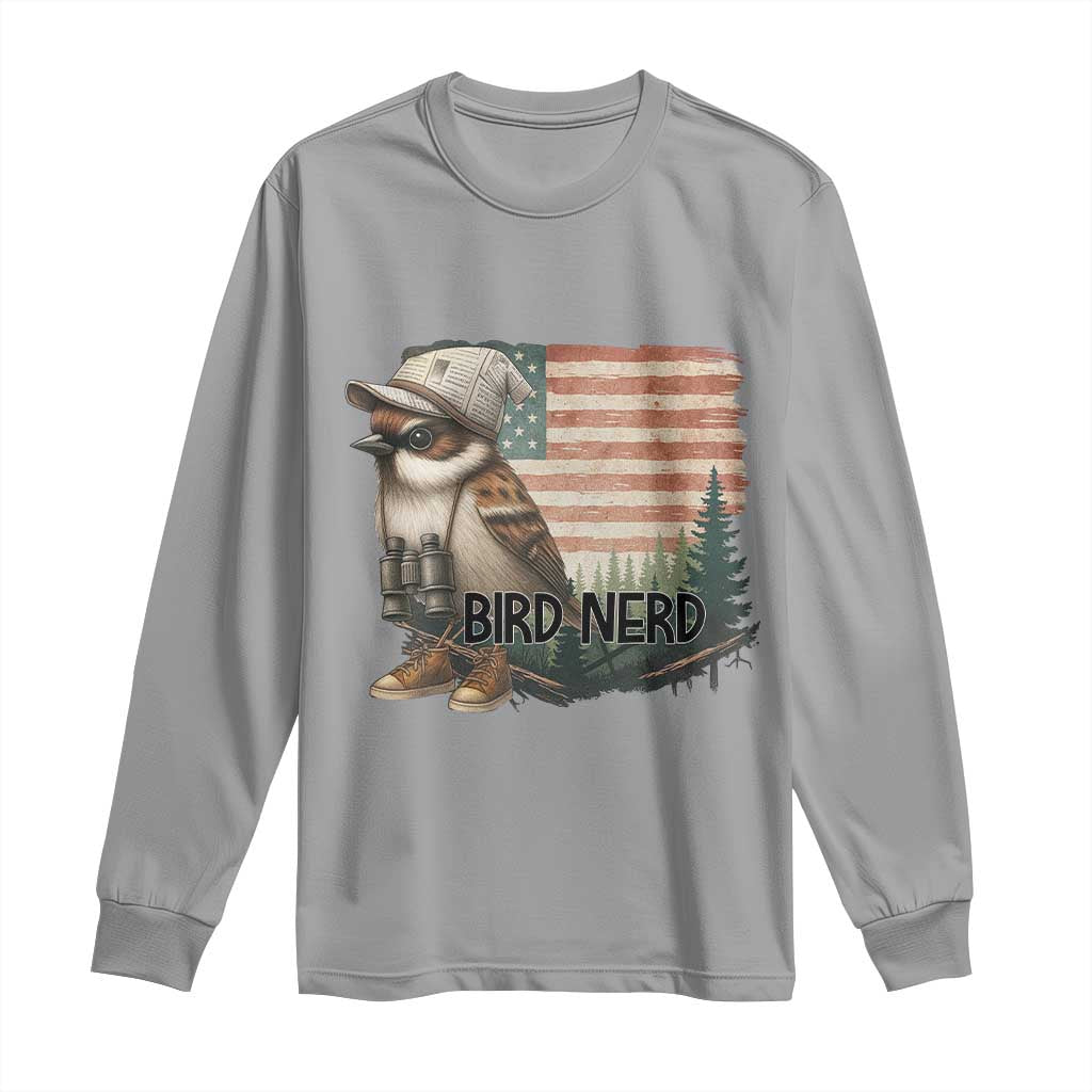 Bird Nerd Long Sleeve Shirt Funny Bird Watching Patriotic American Flag - Wonder Print Shop