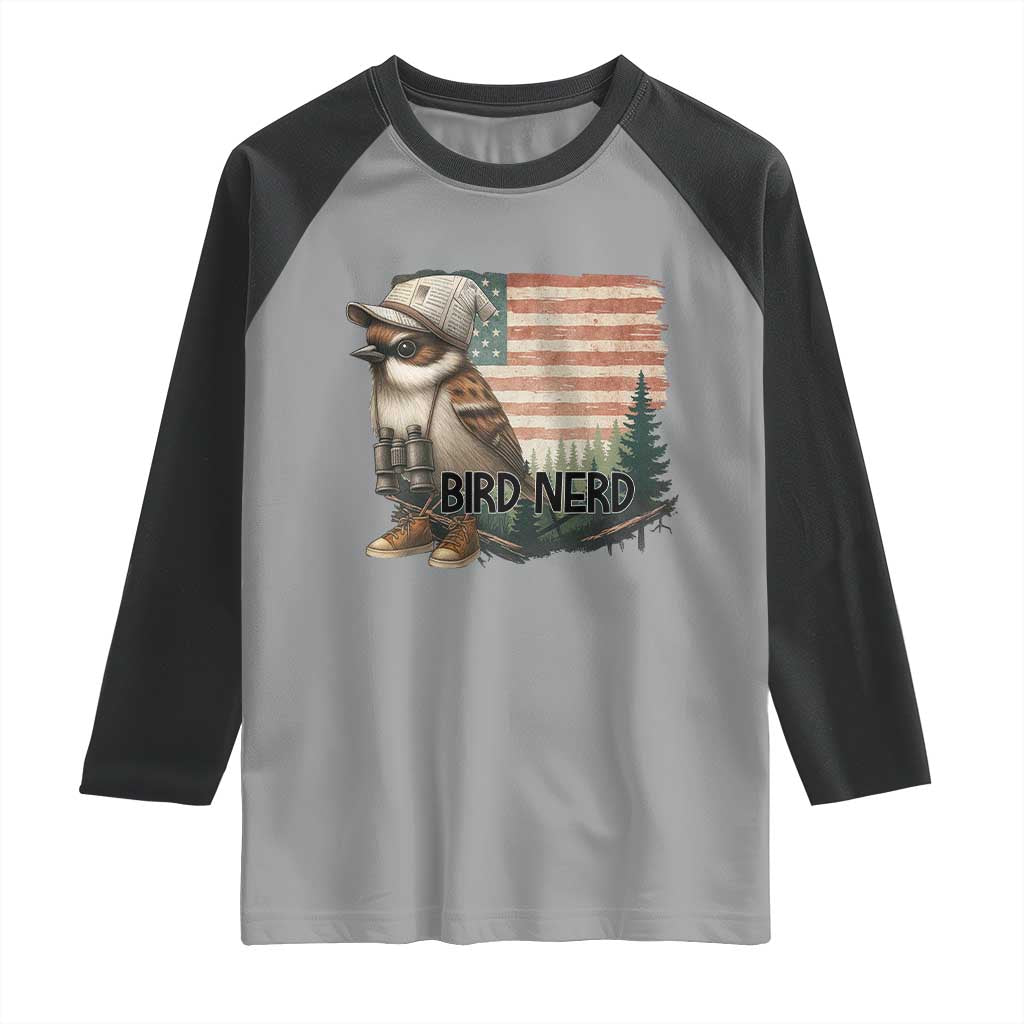 Bird Nerd Raglan Shirt Funny Bird Watching Patriotic American Flag - Wonder Print Shop