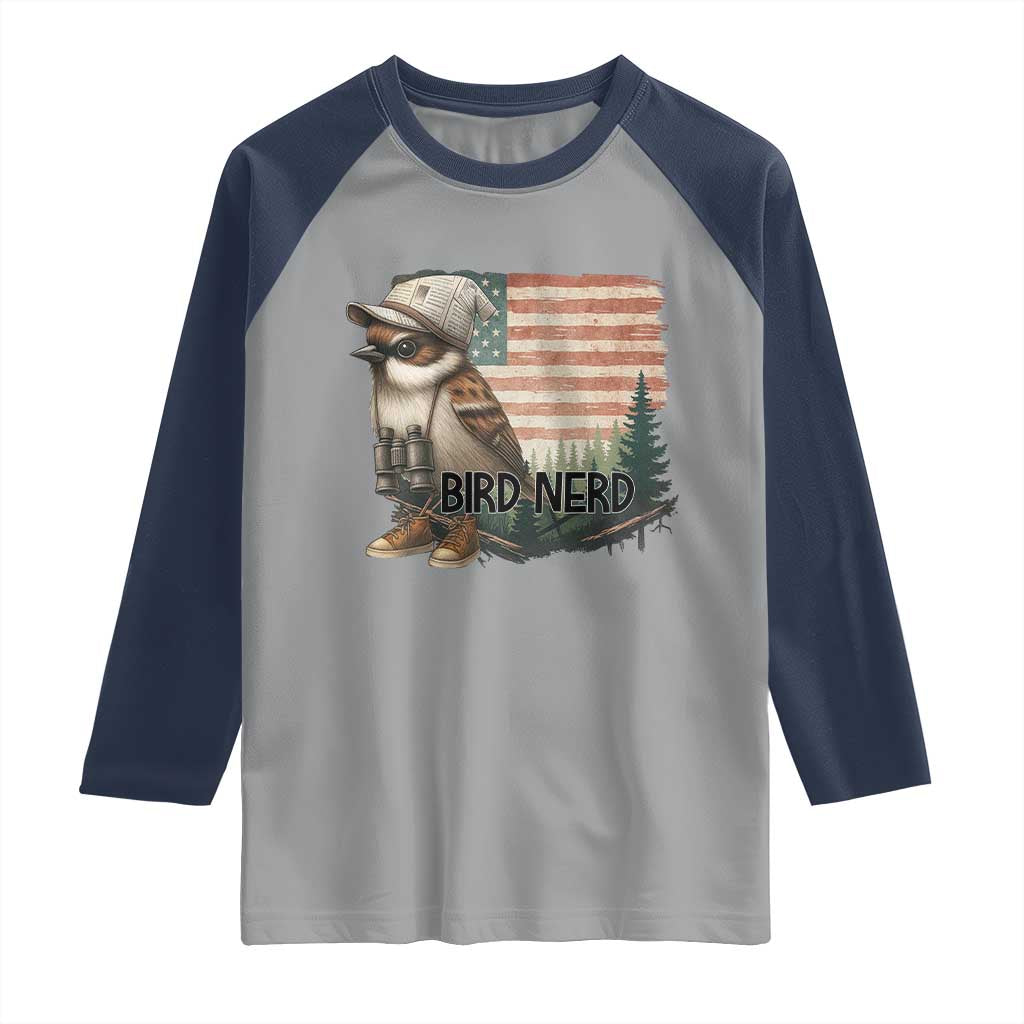 Bird Nerd Raglan Shirt Funny Bird Watching Patriotic American Flag - Wonder Print Shop