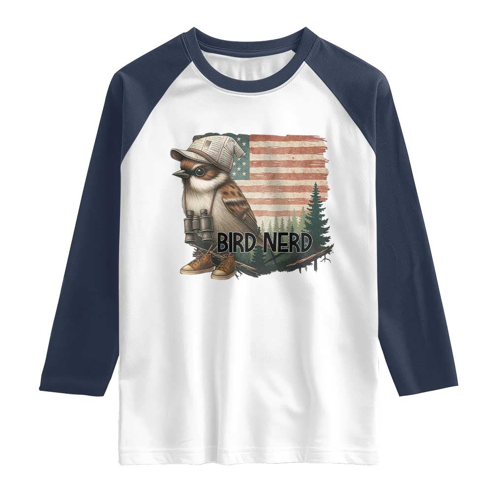 Bird Nerd Raglan Shirt Funny Bird Watching Patriotic American Flag - Wonder Print Shop