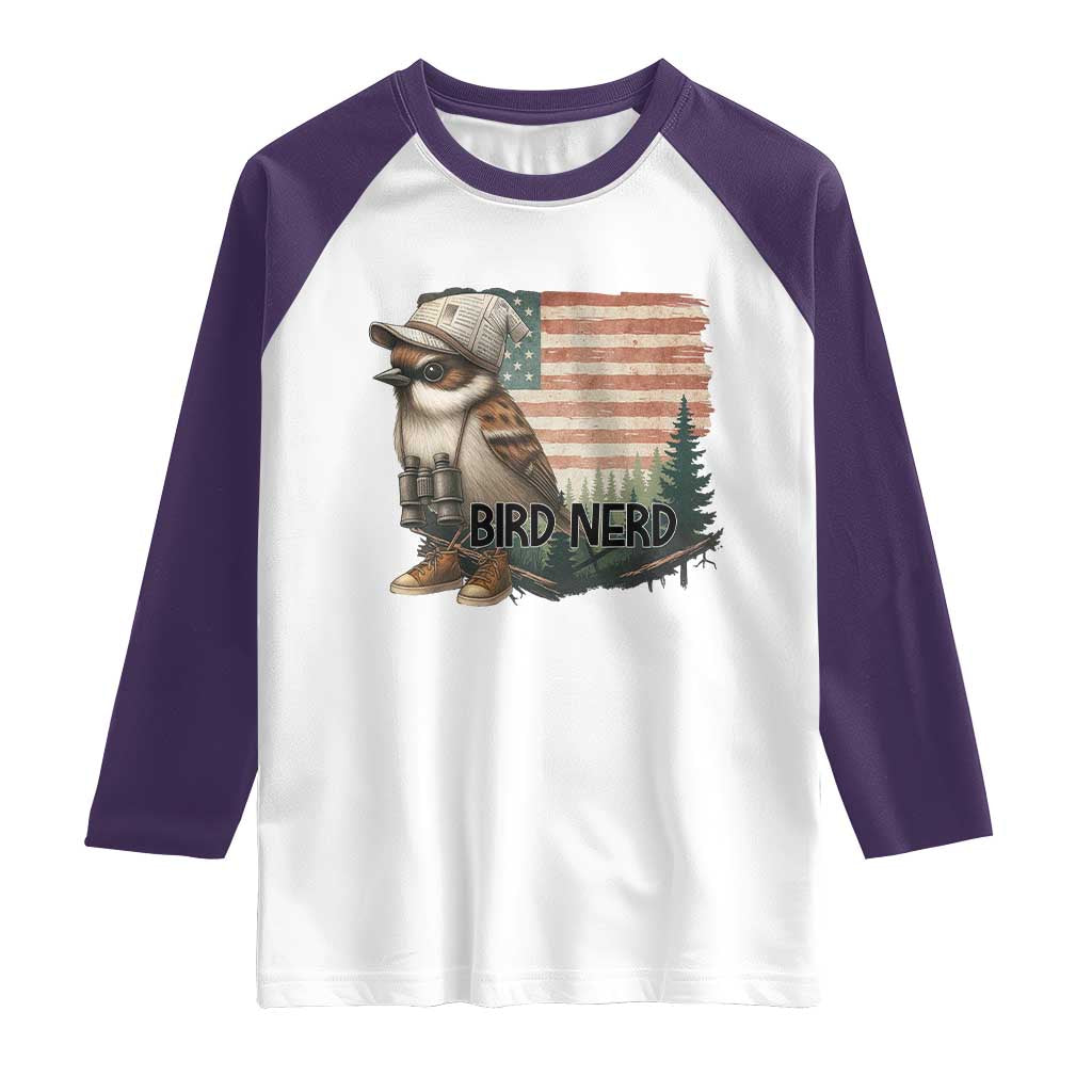 Bird Nerd Raglan Shirt Funny Bird Watching Patriotic American Flag - Wonder Print Shop