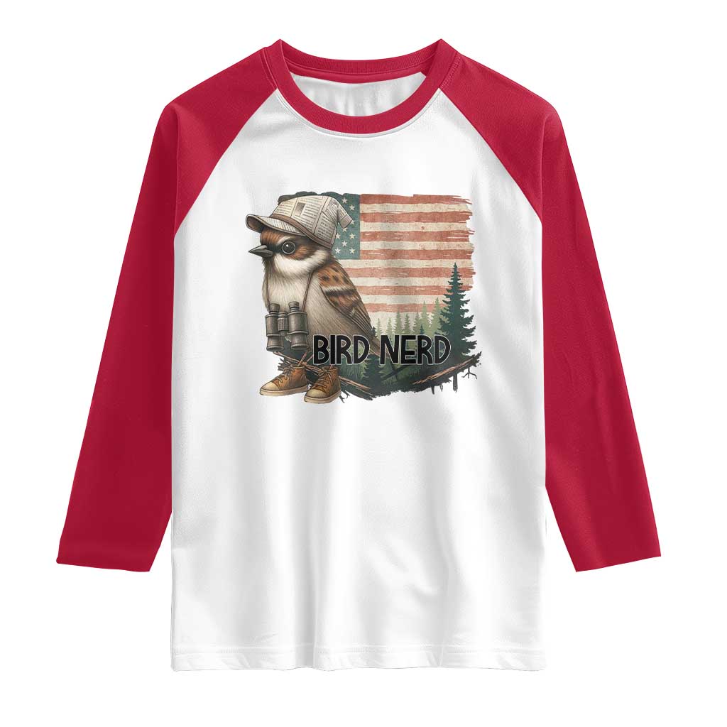 Bird Nerd Raglan Shirt Funny Bird Watching Patriotic American Flag - Wonder Print Shop