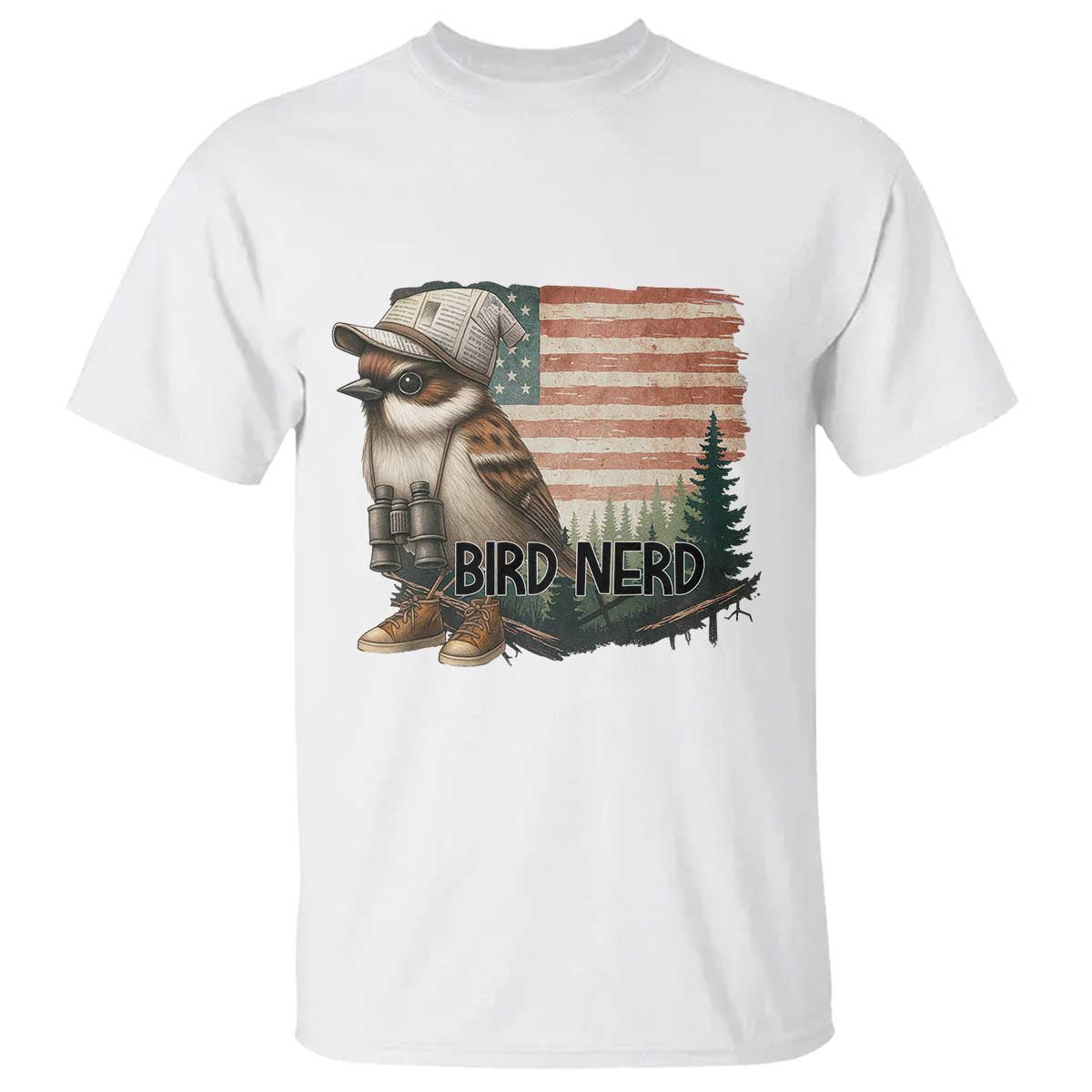 Bird Nerd T Shirt Funny Bird Watching Patriotic American Flag - Wonder Print Shop