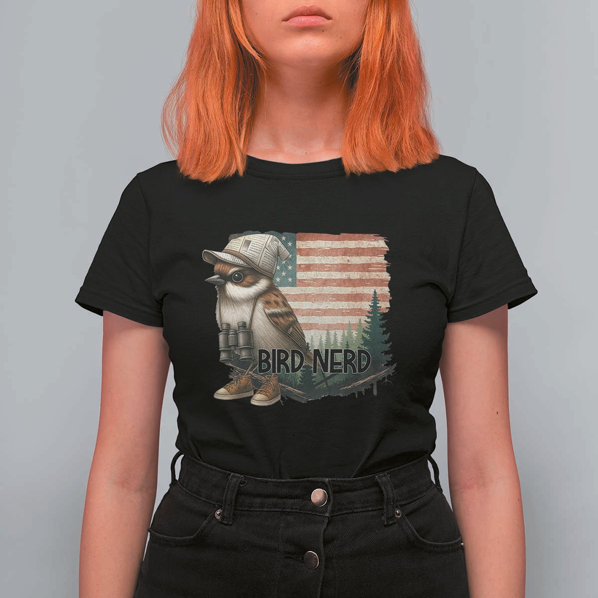 Bird Nerd T Shirt For Women Funny Bird Watching Patriotic American Flag - Wonder Print Shop