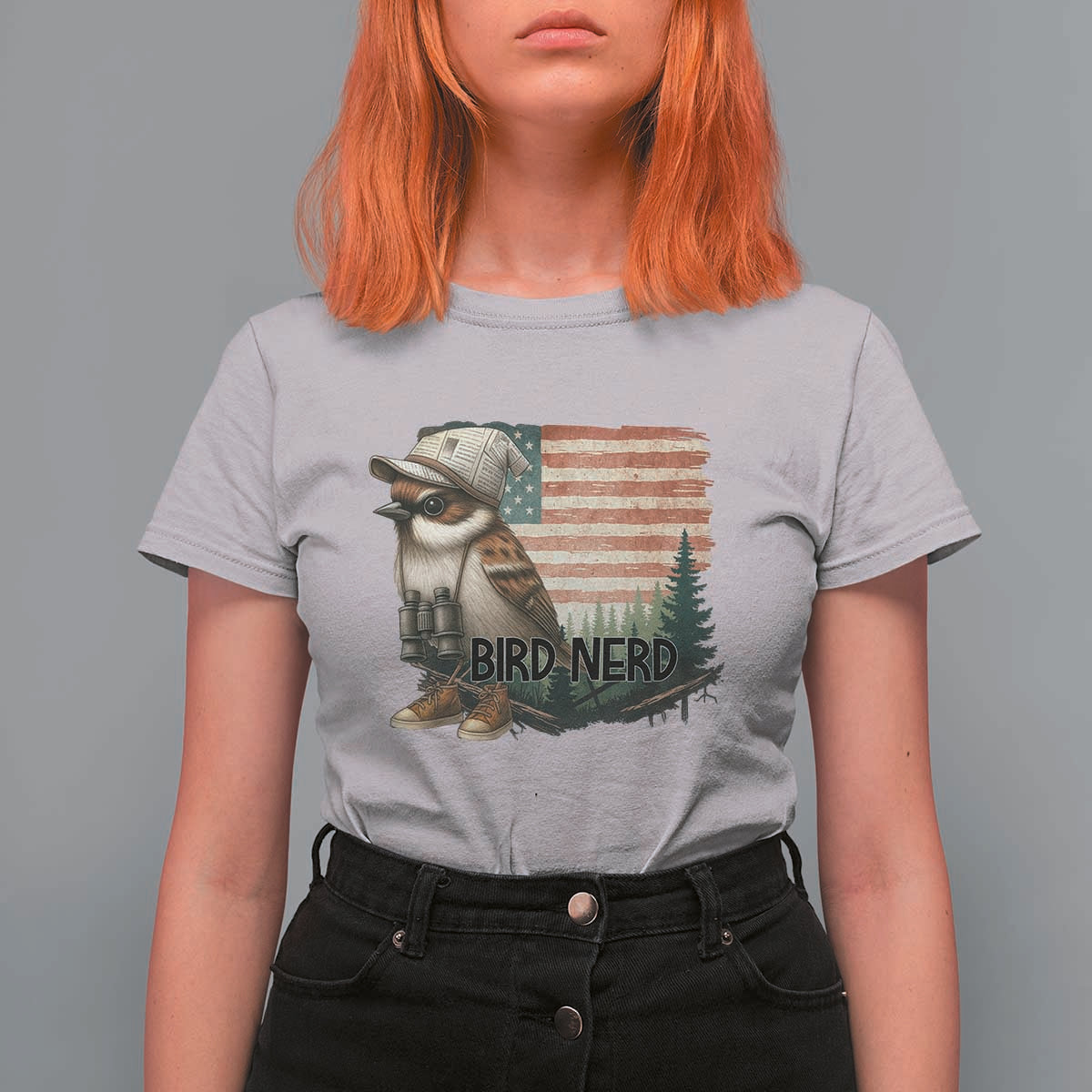 Bird Nerd T Shirt For Women Funny Bird Watching Patriotic American Flag - Wonder Print Shop