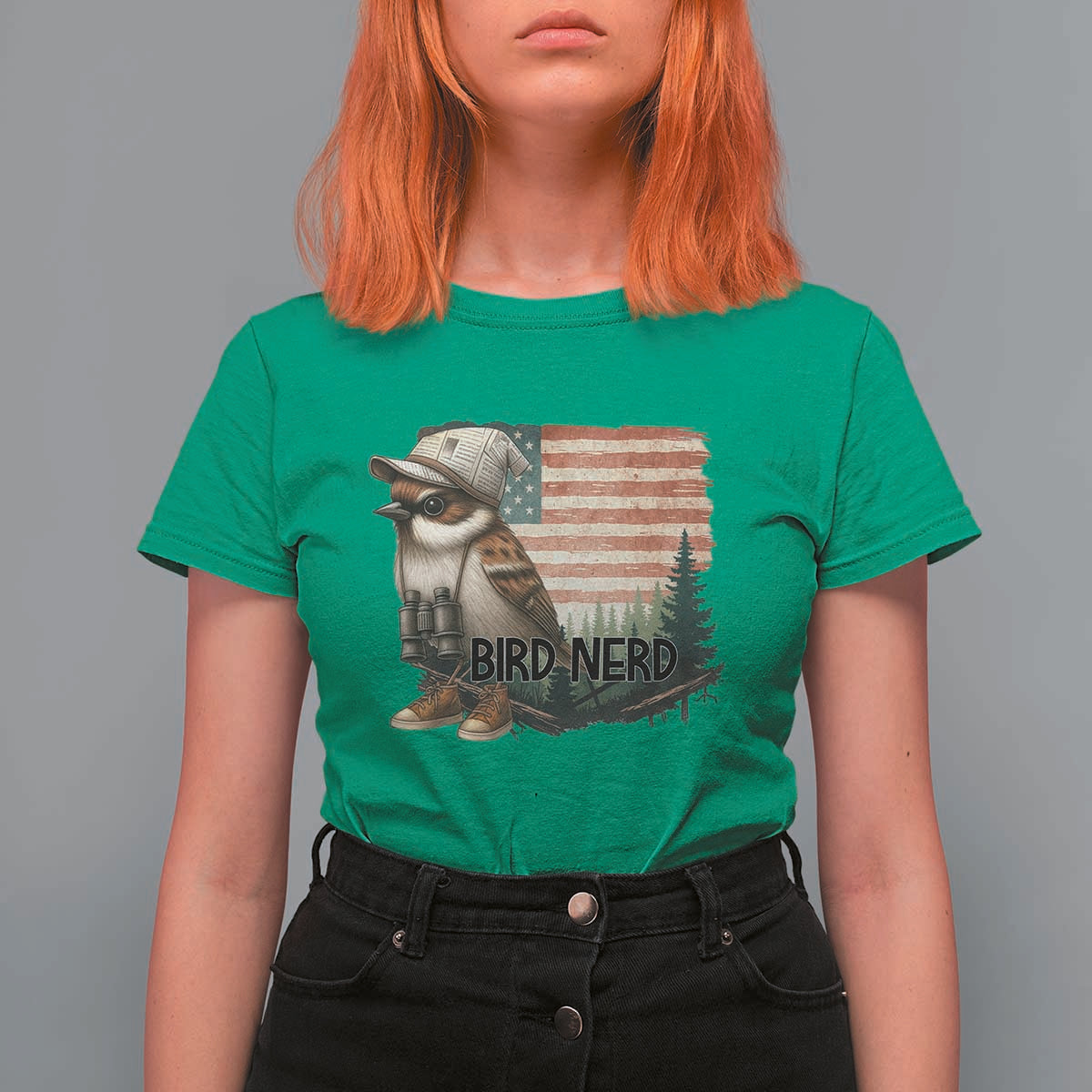 Bird Nerd T Shirt For Women Funny Bird Watching Patriotic American Flag - Wonder Print Shop