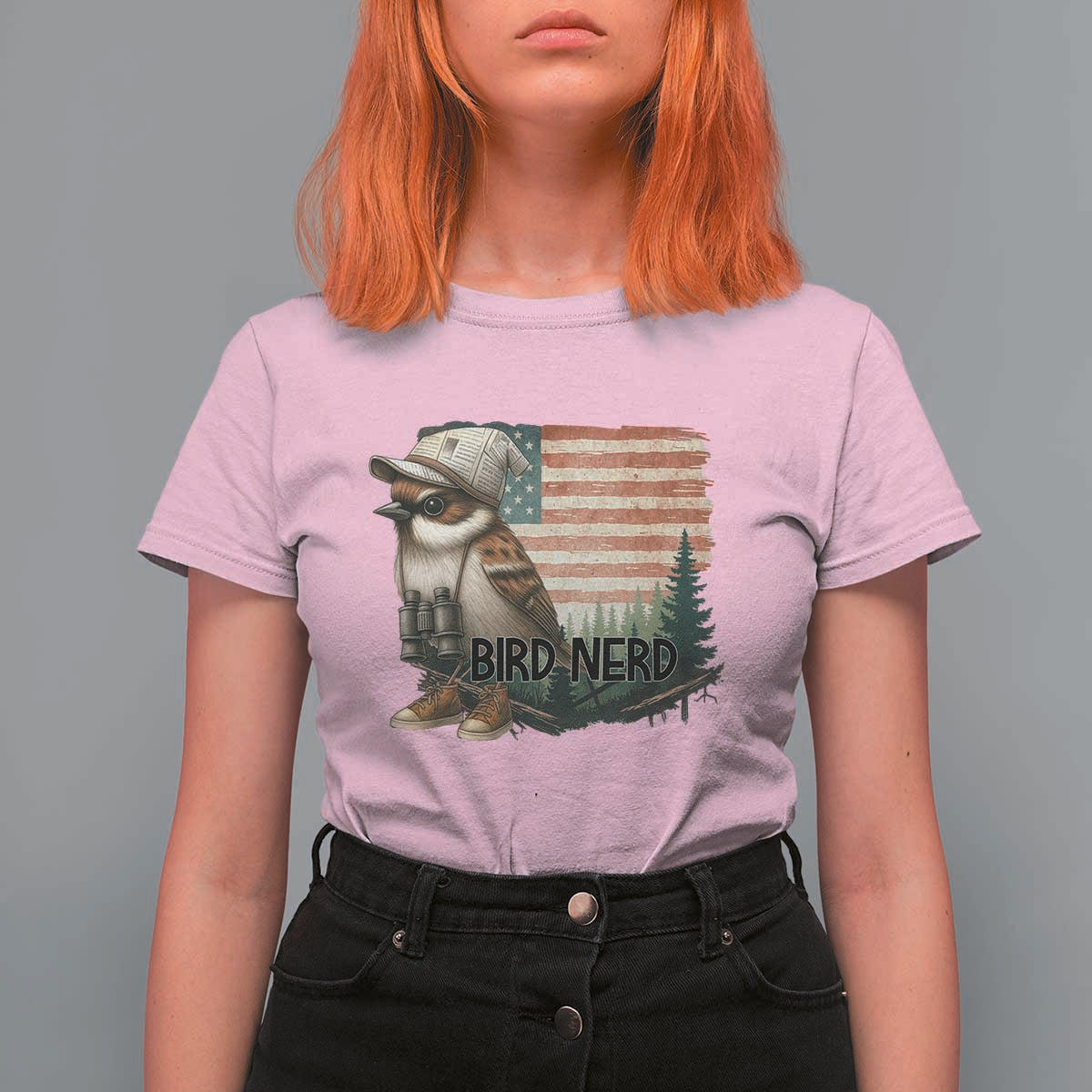 Bird Nerd T Shirt For Women Funny Bird Watching Patriotic American Flag - Wonder Print Shop