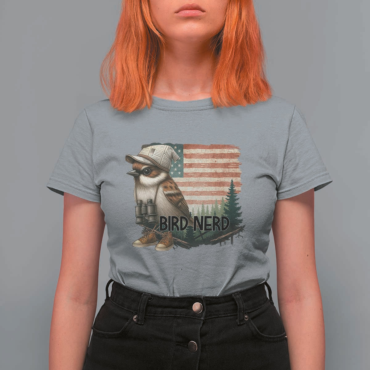 Bird Nerd T Shirt For Women Funny Bird Watching Patriotic American Flag - Wonder Print Shop
