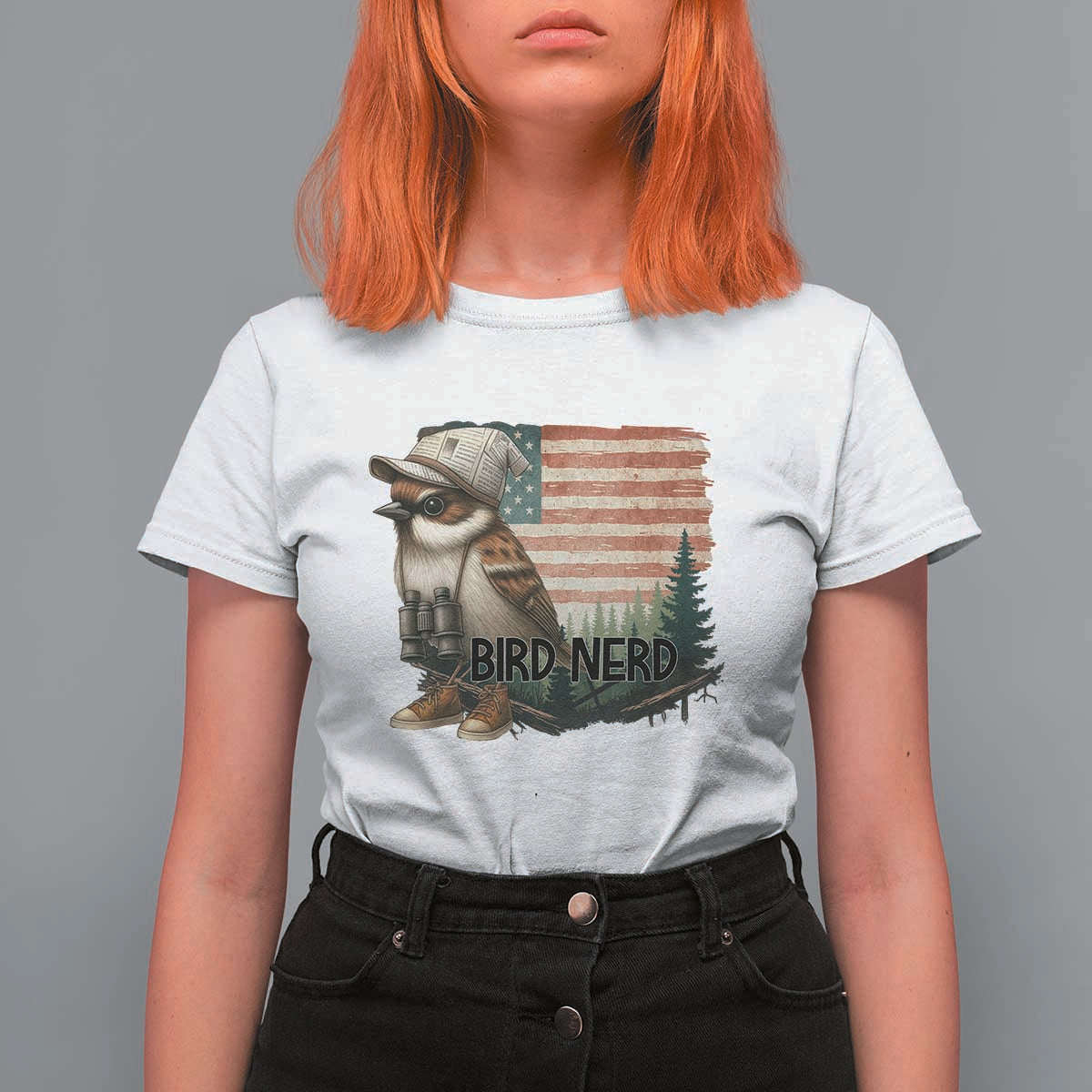 Bird Nerd T Shirt For Women Funny Bird Watching Patriotic American Flag - Wonder Print Shop