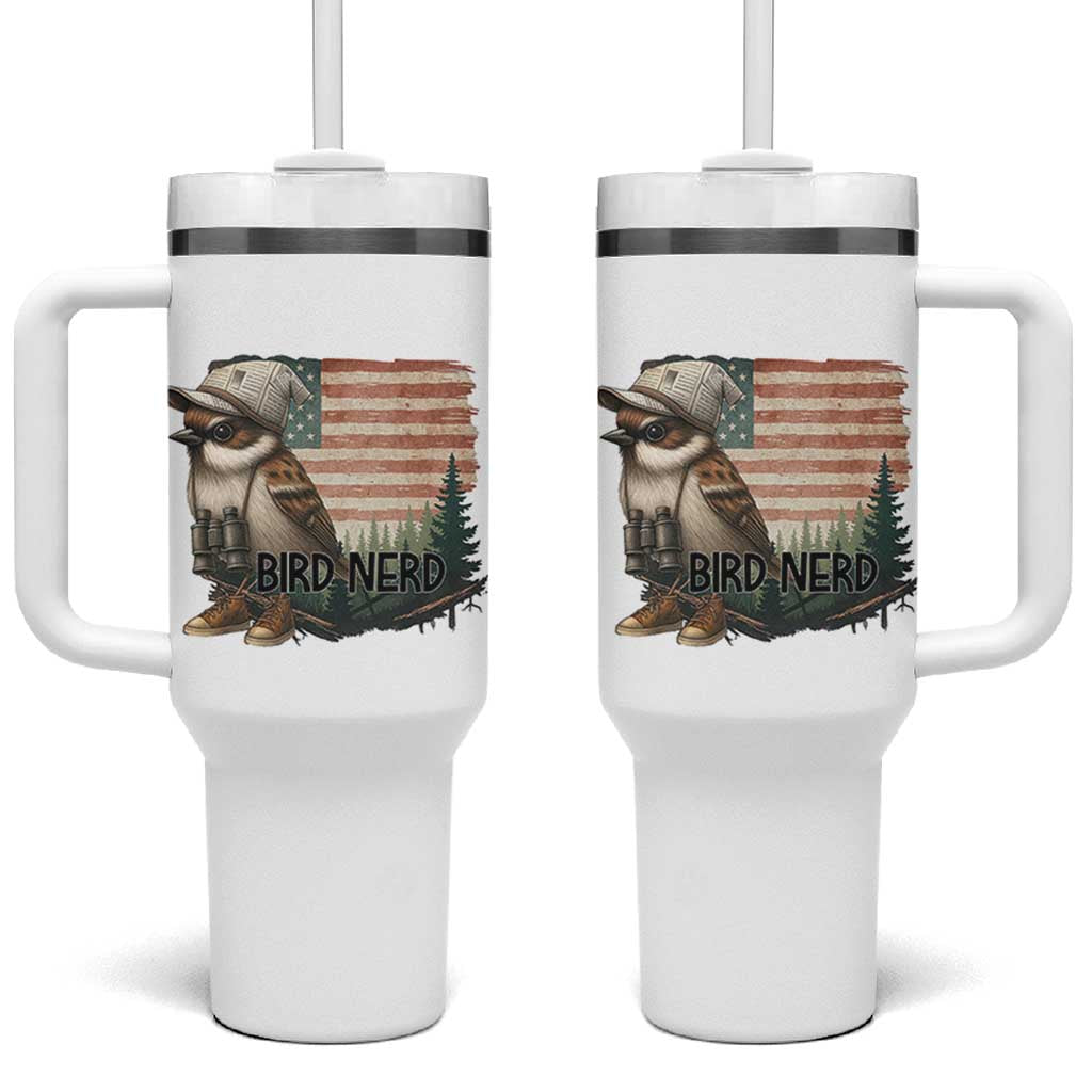 Bird Nerd Tumbler With Handle Funny Bird Watching Patriotic American Flag - Wonder Print Shop