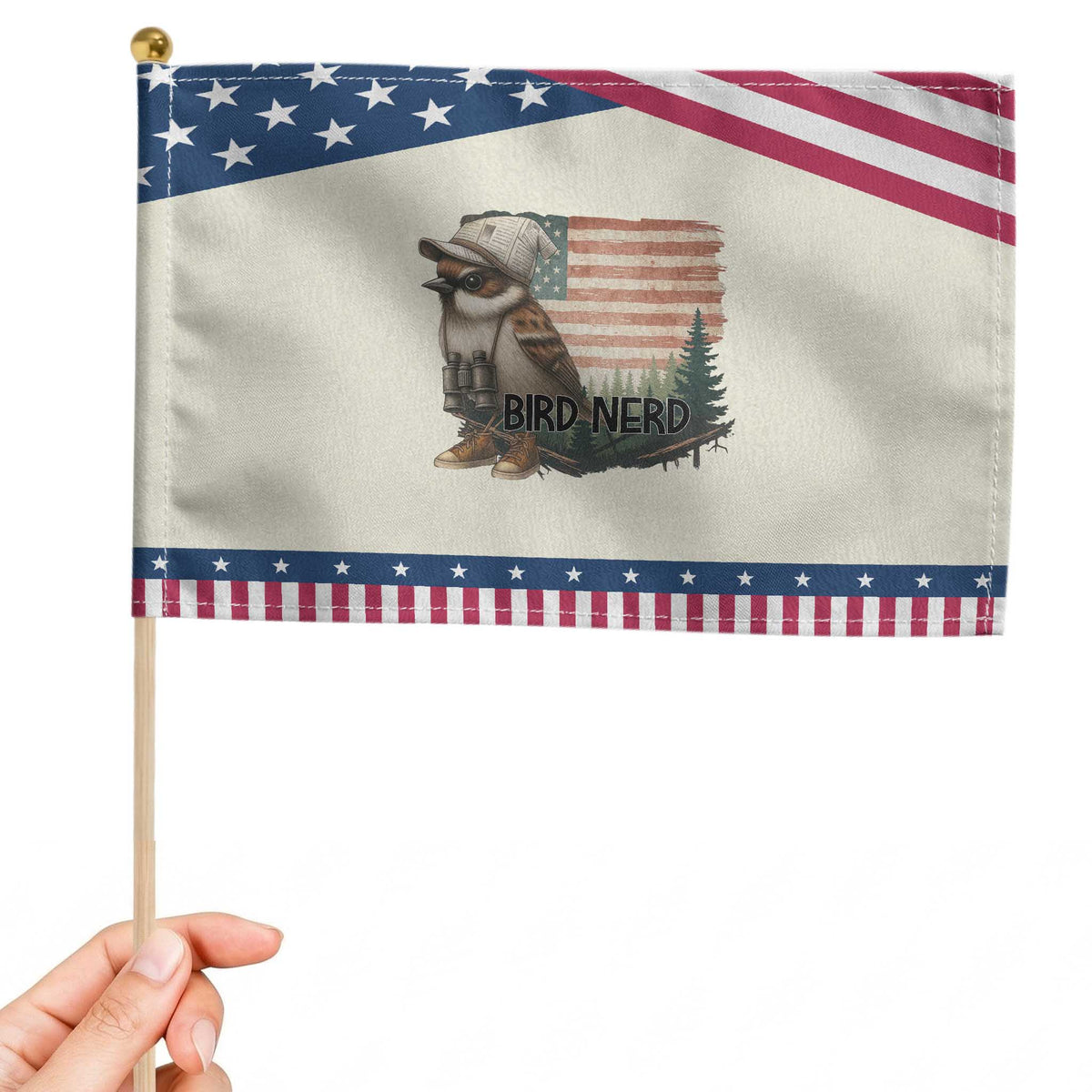 Bird Nerd Patriotic Handheld Flag Funny Bird Watching American Flag