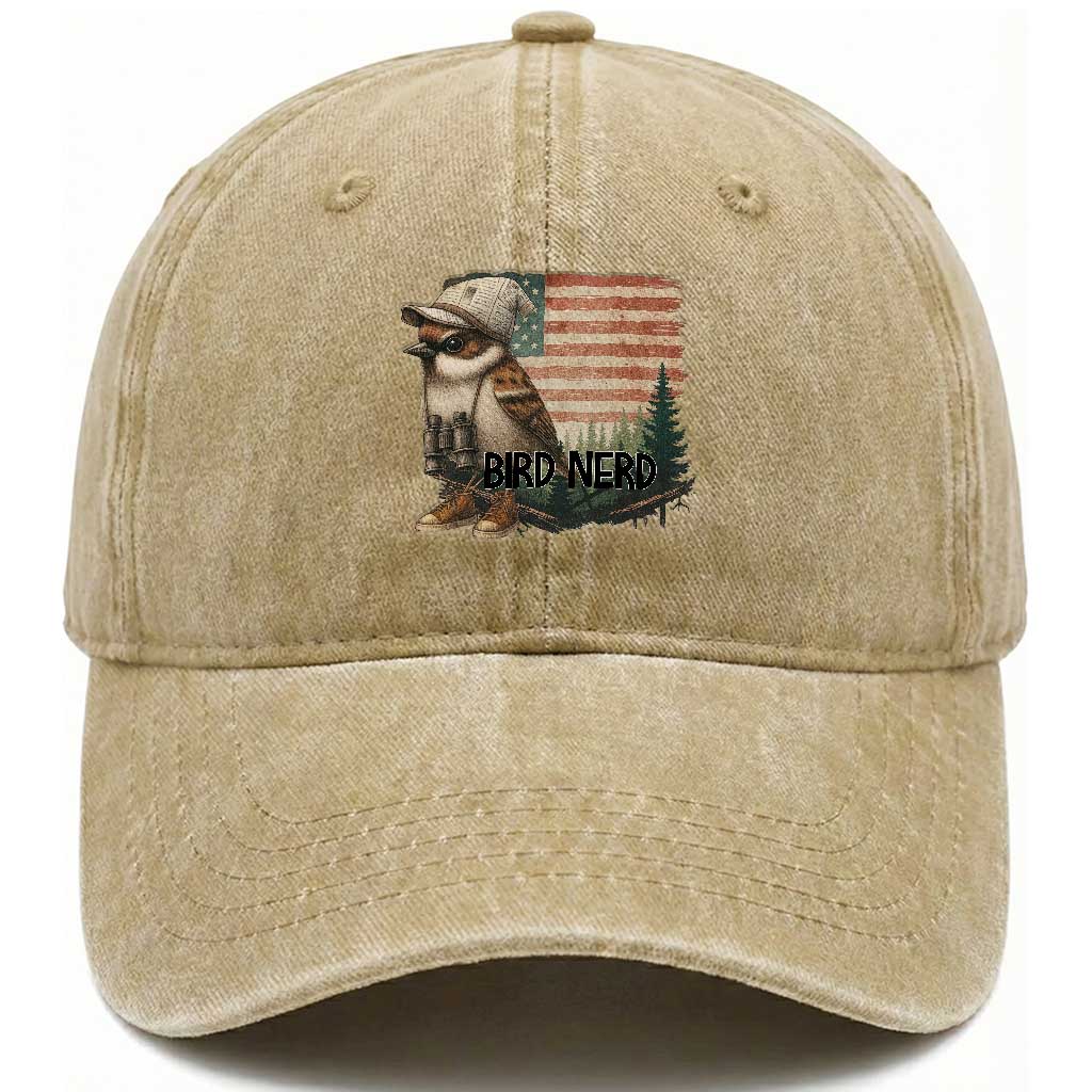 Bird Nerd Washed Cotton Baseball Cap Funny Bird Watching Patriotic American Flag