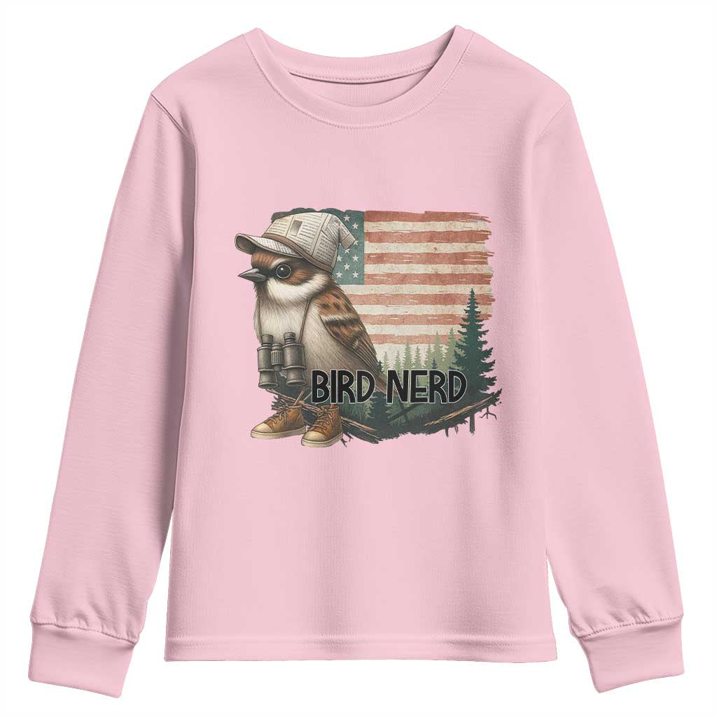 Bird Nerd Youth Sweatshirt Funny Bird Watching Patriotic American Flag - Wonder Print Shop