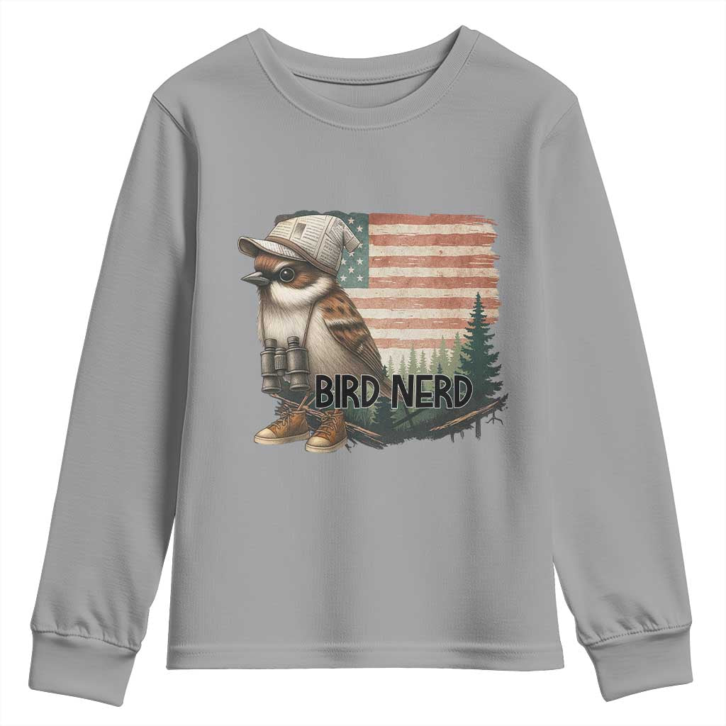Bird Nerd Youth Sweatshirt Funny Bird Watching Patriotic American Flag - Wonder Print Shop