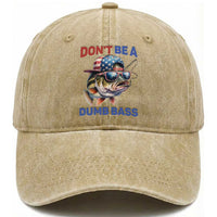 Dont Be A Dumb Bass Washed Cotton Baseball Cap Funny Patriotic Bass Fishing USA Flag Lover